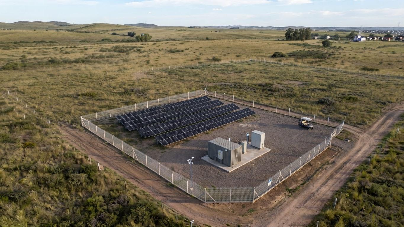 Parque solar fotovoltaico cercado con paneles instalados